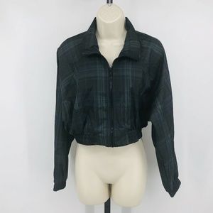 Green Blue Plaid Full Zip Windbreaker Jacket XS